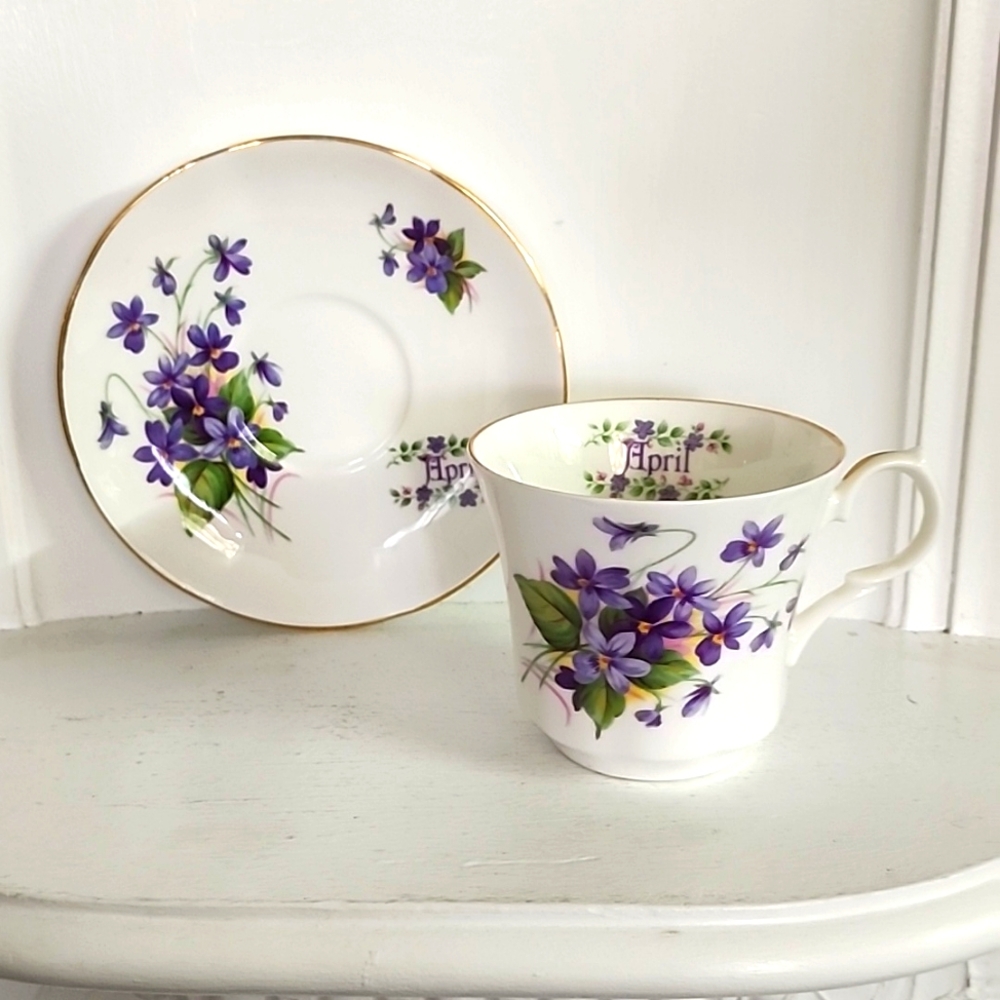 Springfield April Violets Teacup & Saucer England Bone China